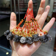 哪吒2天然银耀石雕刻沙金祥云圈莲蓬手机挂U盘钥匙挂饰批发爆款