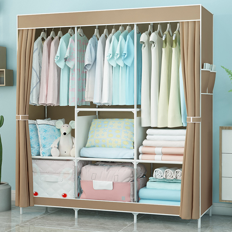 Armario simple tela plegable de tela armario de almacenamiento económico casa de alquiler de armario de acero percha