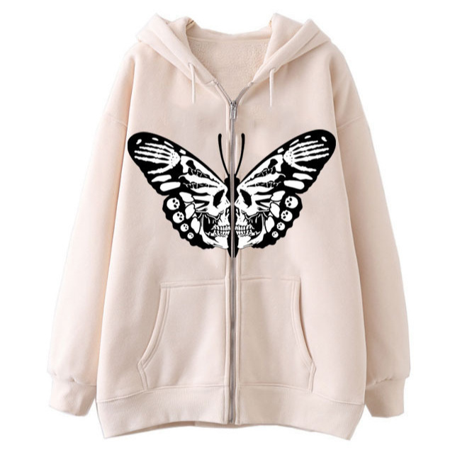 2022 Amazon Cross-Border Export Skull Butterfly Zipper Sweatshirt Street Fashion Casual Large Size Y2K Retro Cardigan Sweatshirt
