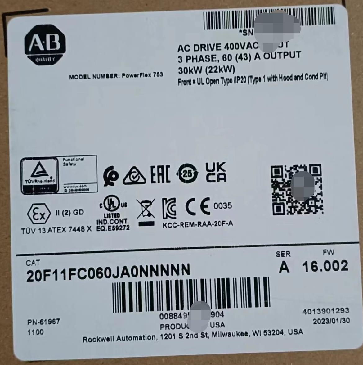 全新原装AB变频器 20F11FC060FA0NNNNN现货议价 型号PF753 非实价