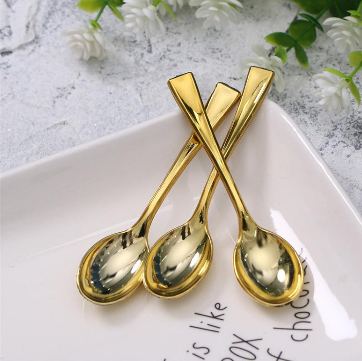12.9cm Disposable Spoon Golden Medium Spoon Plastic Pudding Spoon Dessert Spoon Imitation Metal Soup Spoon Party Dinner
