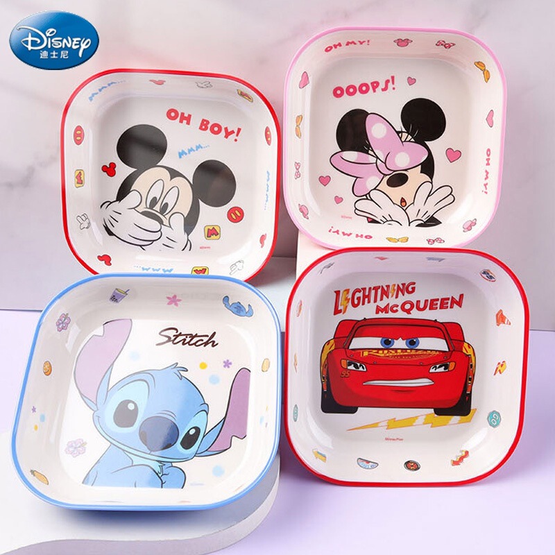 Mickey and Minnie Melamine Square Plate Cartoon Children's Household Fruit Plate Heat-Insulated Plate Tableware
