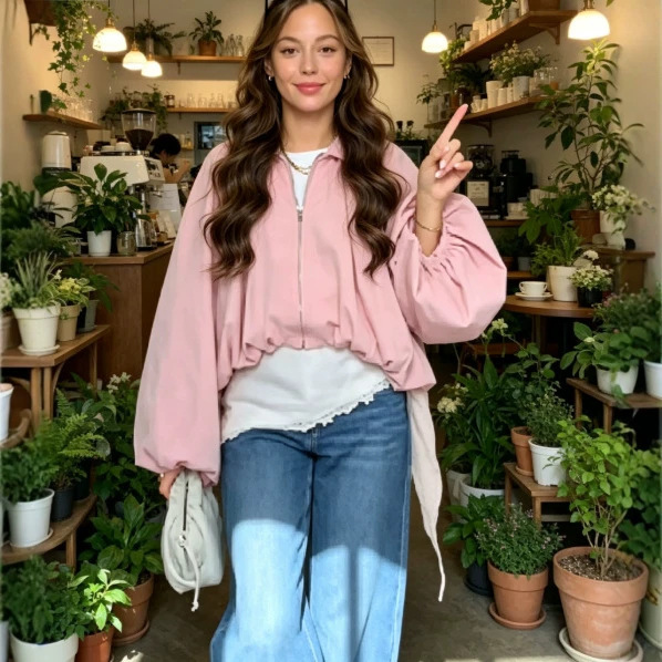 2026 European and American Cross-Border Women's Fashion New Style Casual Short Jacket with Lapel and Puff Sleeves in an Instagram Style