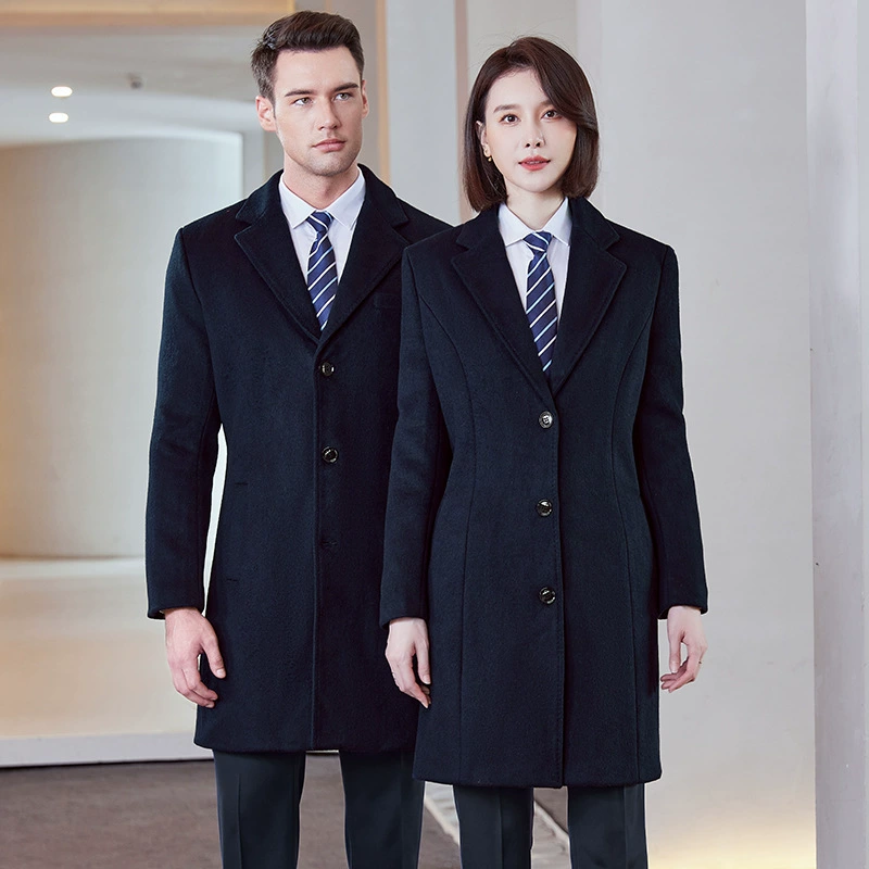 Профессиональное пальто для женщин средней школы, длинный шерстяной утолщенный комбинезон стюардессы, консультант по недвижимости, инструменты, шерстяное пальто, зима