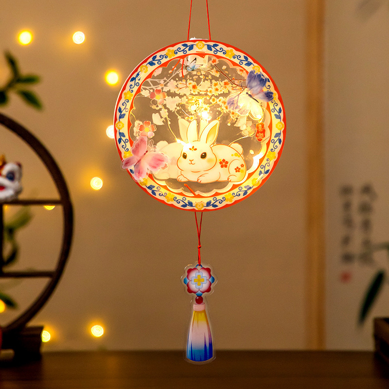 中秋节灯笼2025新款兔子花灯手工diy材料包 儿童手提发光卡通宫灯|undefined
