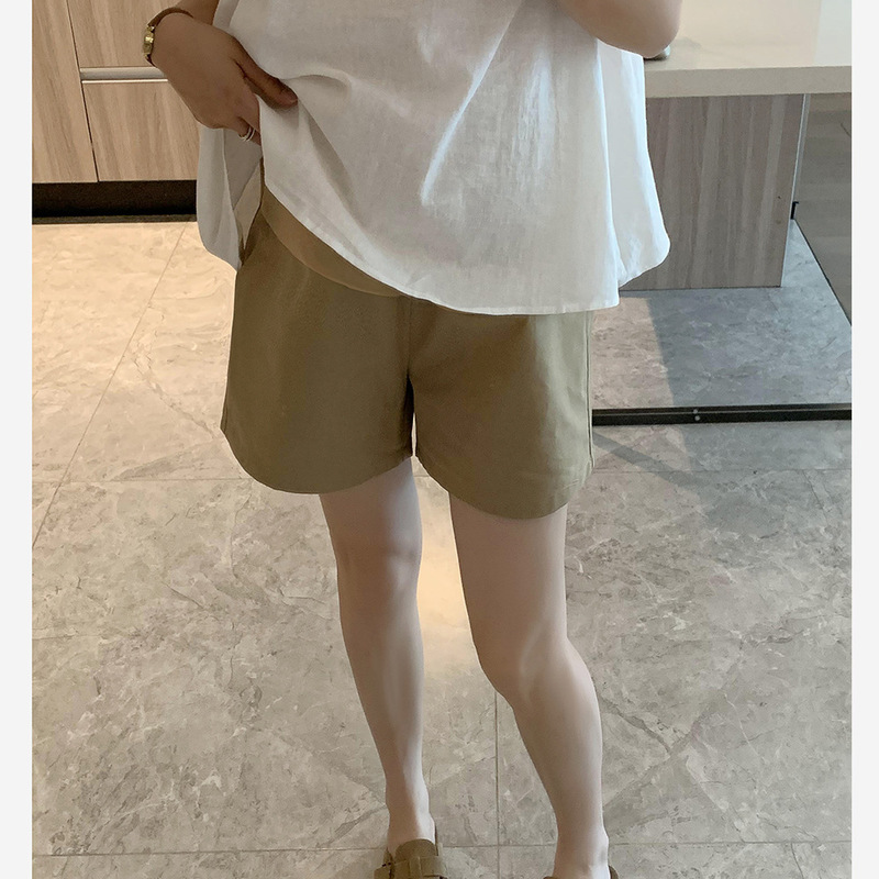 Summer Maternity Washed Pure Cotton High-Waisted Belly-Supporting Shorts for Pregnant Women to Wear as Outerwear, Wide-Legged, Versatile, Slimming, Simple and Casual