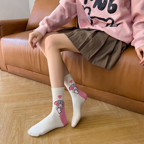 Japanese cartoon socks for women, pink combed cotton mid-calf women’s socks, cute bunny stockings, one-piece drop shipping