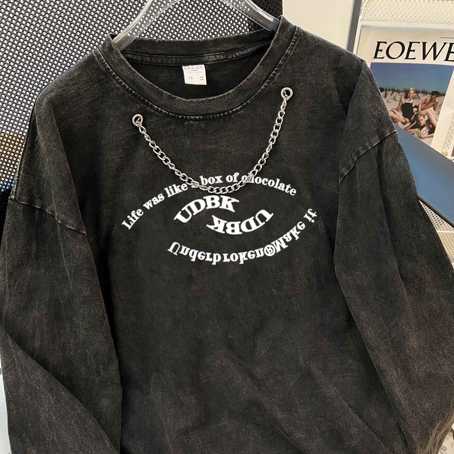 Washed Vintage Pure Cotton Loose Fitting Casual Pullover Spring Autumn Washed Worn round Neck Ripped Long T Shirt Women