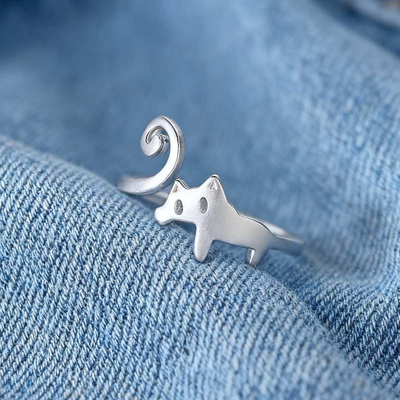 Cartoon New Cat Ring for Women, Ins Style, Light Luxury, Niche, Simple, High-End, Cute Little Animal Open Ring