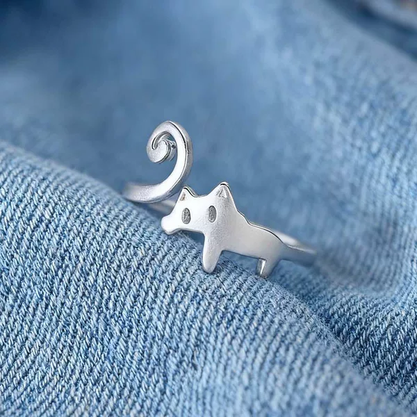 Cartoon New Cat Ring for Women, Ins Style, Light Luxury, Niche, Simple, High-End, Cute Little Animal Open Ring
