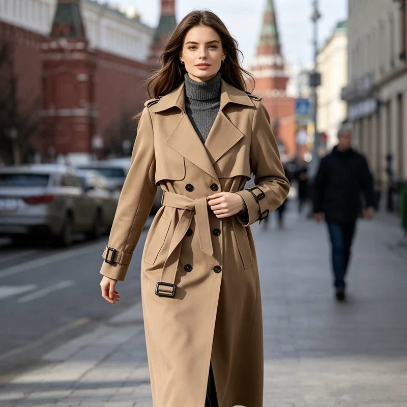 Women's mid-length trench coat, 2026 autumn/winter new collection, Korean style, suitable for petite figures, trendy British style, over-the-knee coat