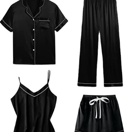 유럽과 미국 대외 무역 여성의 가정 옷 세트 간단한 패션 섹시 슬링 잠옷 얇은 4 종 세트 사계절 유니버설