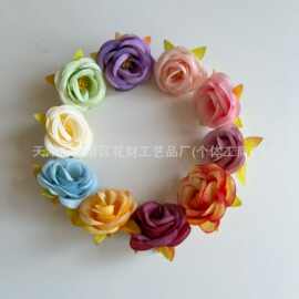 新款4CM卷边玫花头仿真花单朵 diy手工服装礼盒头饰簪花装饰配件