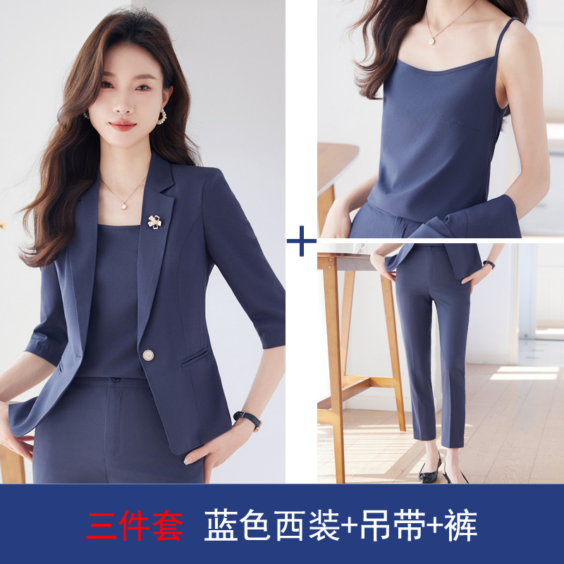 女性用夏の小さなブレザー、薄手で高級感のある七分袖、プロフェッショナルウェア、カジュアルなミッドスリーブスーツ、作業服|undefined