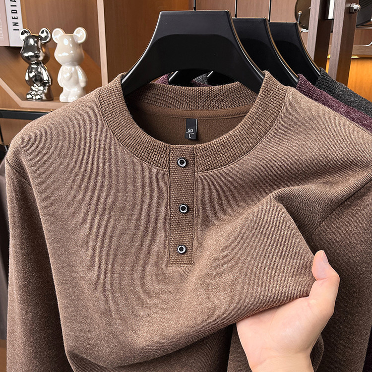 Three-button round-neck sweatshirt for men, new autumn fashion, cross-border men's clothing, solid color versatile T-shirt, foreign trade top for men Three-button round-neck sweatshirt for men, new autumn fashion, cross-border men's clothing, solid color versatile T-shirt, foreign trade top for men