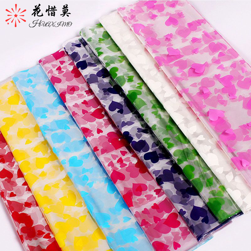 厂家直供 鲜花包装纸玻璃纸桃心玻璃纸OPP防水材质礼物包装纸批发