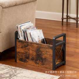 跨境铁木结合杂志架家用办公杂志收纳篮木质杂志整理架木质书籍架