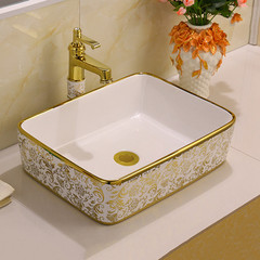 European-style electroplated ceramic face basin bathroom sink gold-plated basin with floral design luxury gold-colored pedestal sink