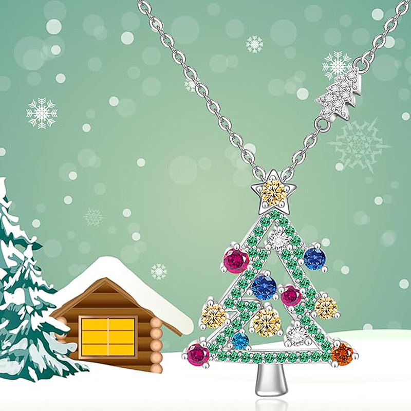 Collier pendentif arbre de Noël coloré mignon Cao Shi bijoux assortis de vacances à la mode style de Noël exquis et tendance_voghion.com