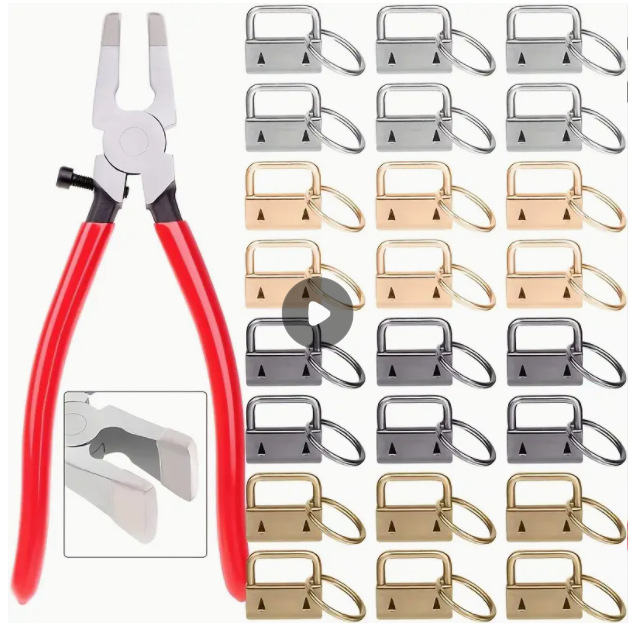 カラフルなリボンテールクリップセット、取り付け工具、ペンチ、金属製バッグアクセサリー、25mmキーリング付き吊り下げクリップ|undefined