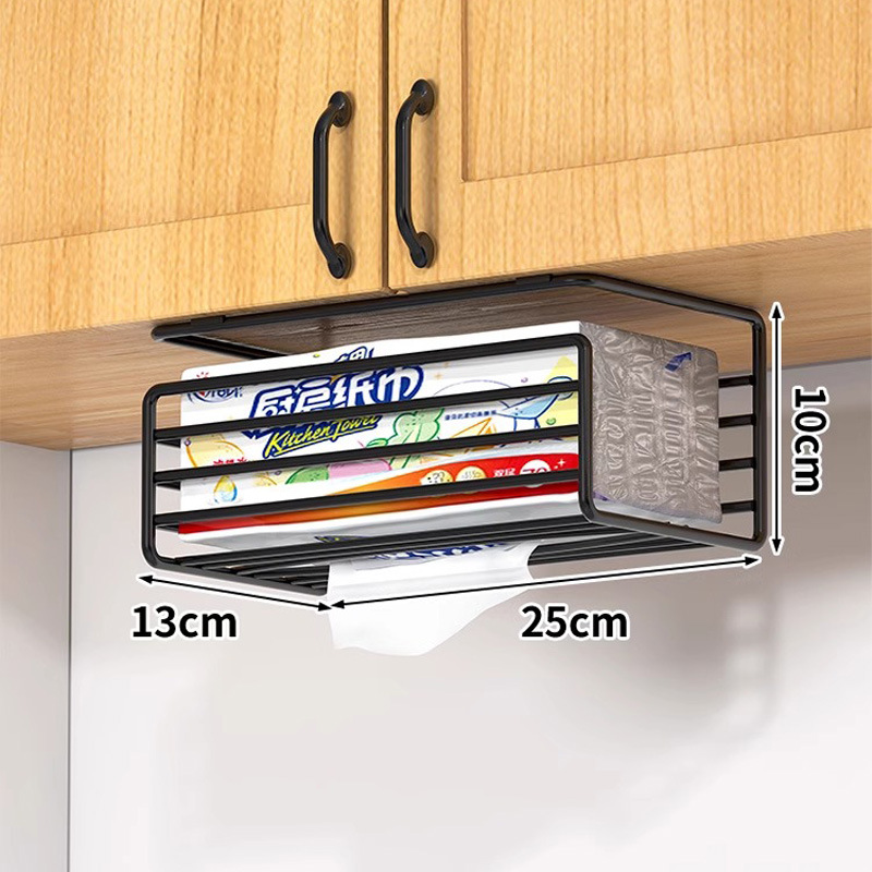 Estante de toallitas de cocina sin agujeros de hierro forjado estante de papel de servilletas domésticas puertas de gabinete caja de extracción estante de pared