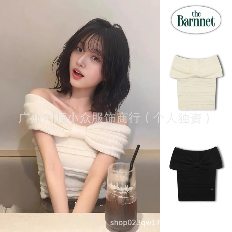 [in Stock] Korean the Barnne* Early Spring New Bowknot Off-Shoulder Knitted Sweater for Women