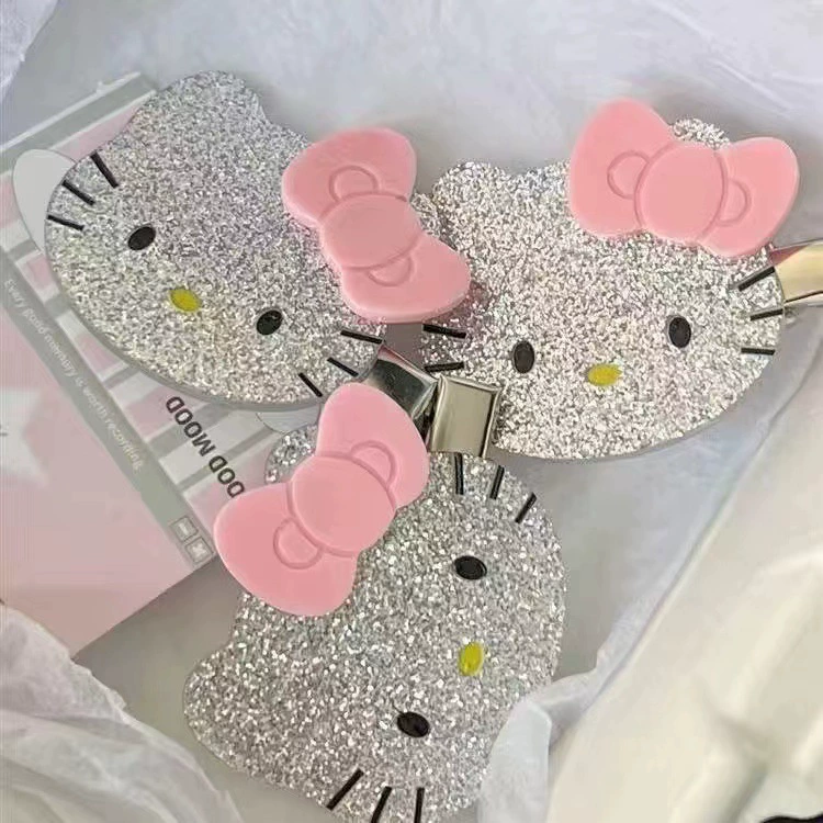Зажим для волос (Hello Kitty) бантик с блестящей лицевой стороной, акцент 2 карат, упаковка