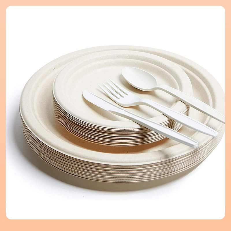 Vajilla de fiesta desechable 10 placa de papel moldeada de pulpa de bagazo disco desechable⚘Platos de 9 pulgadas W18