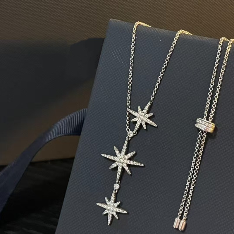 女性用六芒星ネックレス、軽くて豪華、ファッショナブルで多用途、フルダイヤモンド、高級鎖骨チェーン、ガールフレンドへのホリデー誕生日プレゼント|undefined