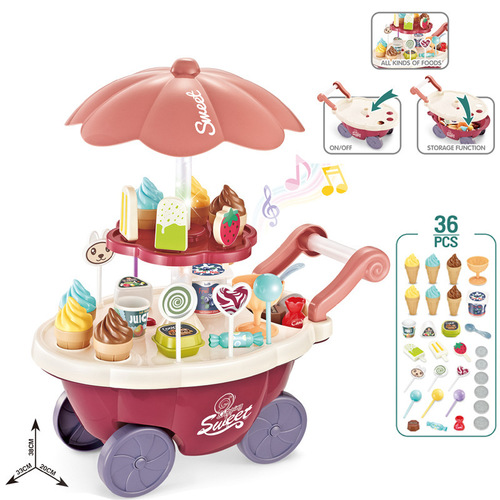 Children's kitchen play house accessories simulation tableware mini ice cream candy trolley ice cream supermarket store toys