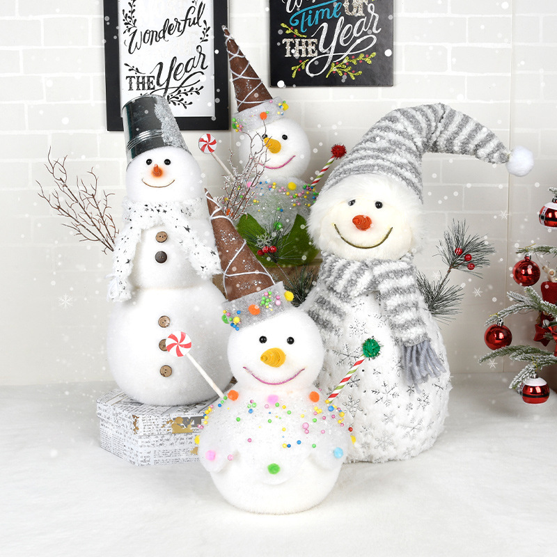 Decoración navideña muñeco de nieve flocado decoración de tiendas ventanas mostrador escenario diseño de tiendas escenario decoración