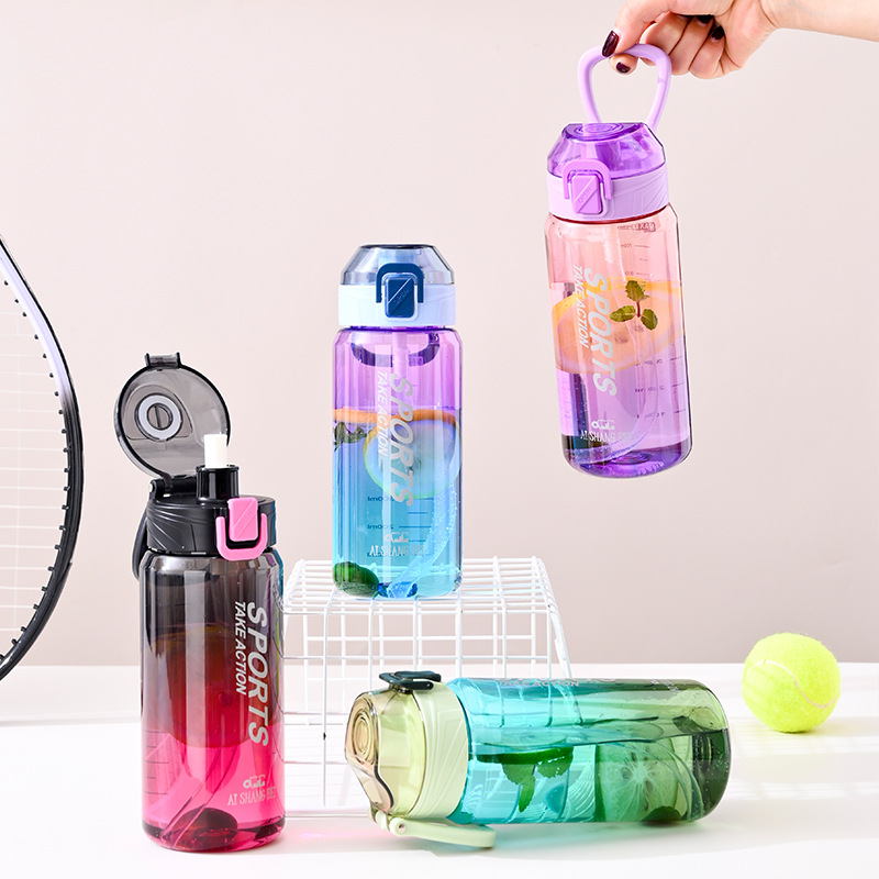 Taza de agua de dos colores deportiva de celebridades de Internet Taza de plástico resistente a altas temperaturas y a prueba de caídas Taza para beber para estudiantes Taza de paja con tapa elástica con anillo