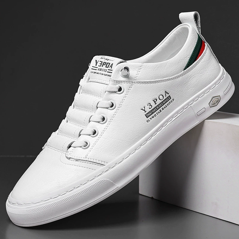 Мужская обувь, Осенние новые модные кроссовки, Мужская дышащая мягкая подошва, нескользящая Универсальная Спортивная повседневная кожаная Белая обувь