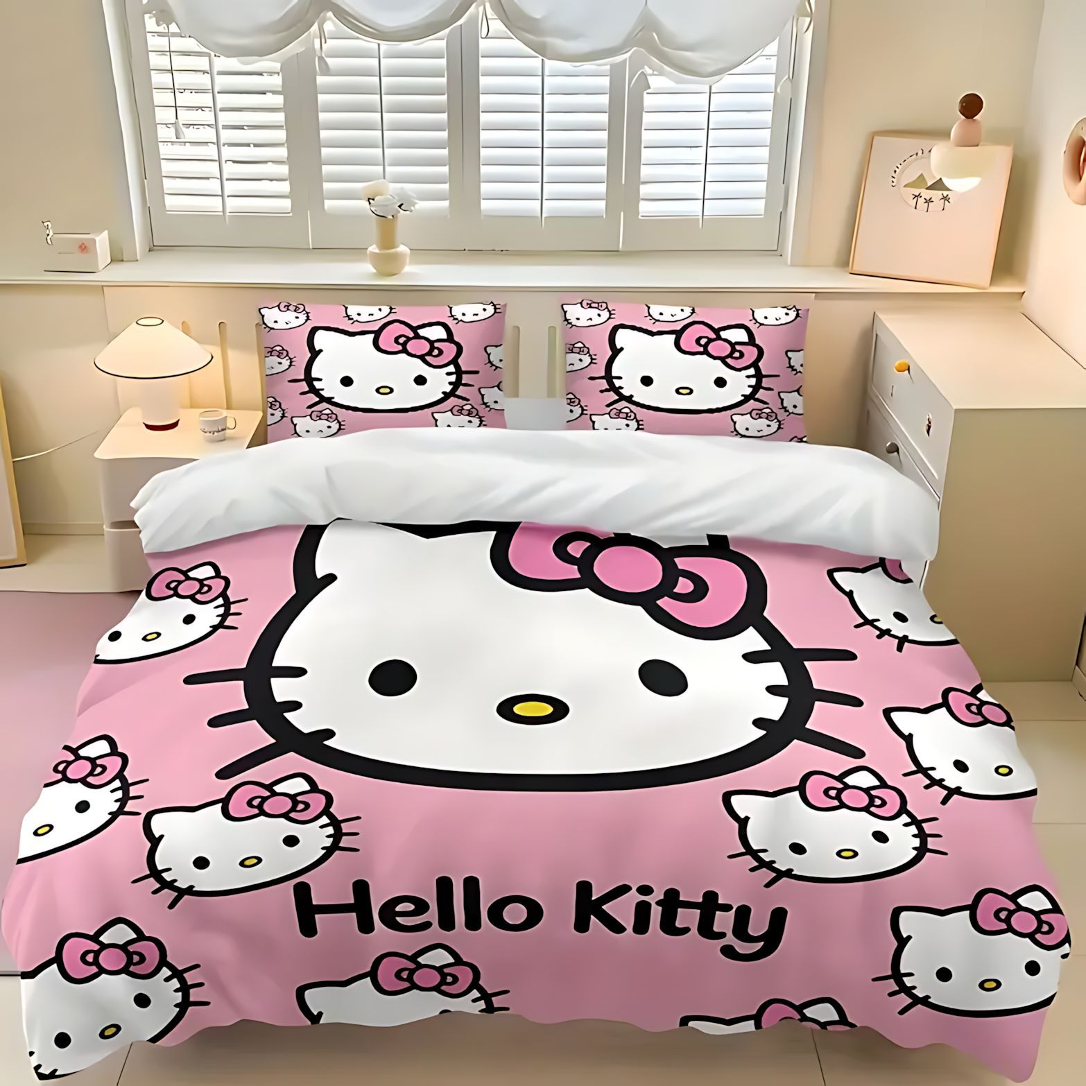 TEMU / JITHELLO KITTY Serie temática de Kitty Kit de edredón de impresión digital 3D universal para todas las estaciones