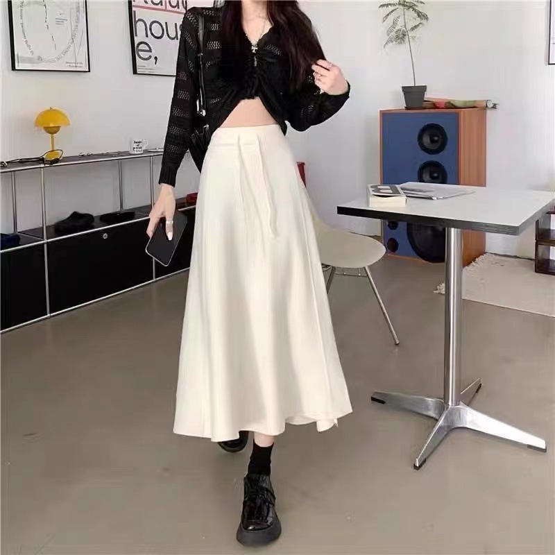 韓国版秋冬ファッションスカート女性ハイウエストで股間を遮る垂れ感a字毛糸ミディアムロング|undefined