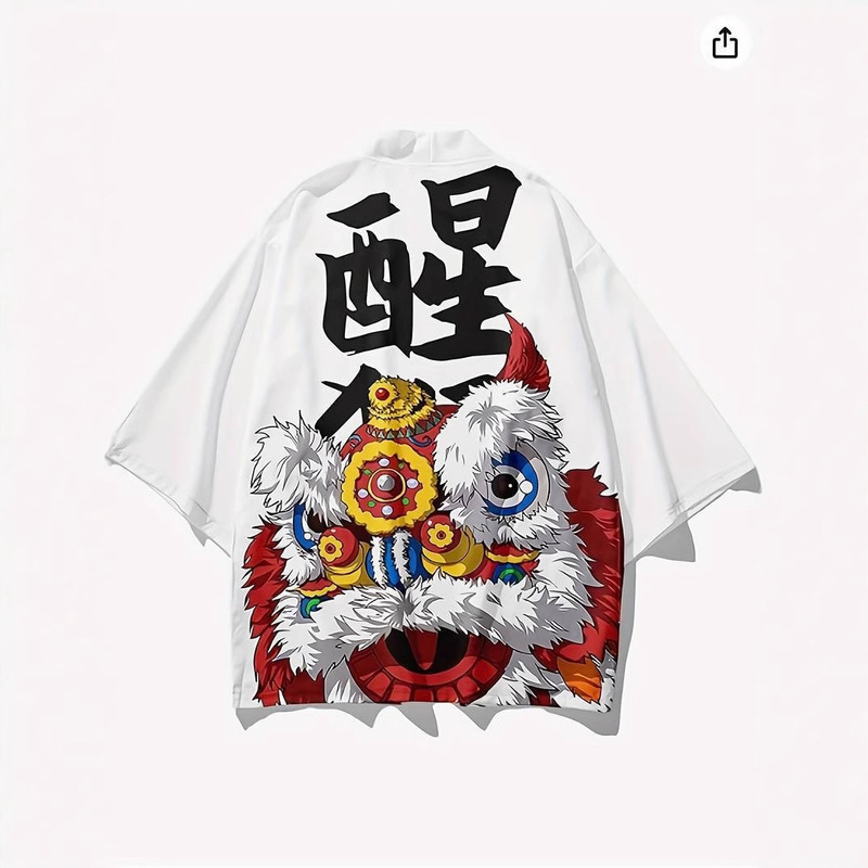 国境を越えた新製品ホット販売日焼け止め服中国風ライオン覚醒夏原宿着物ローブジャケット羽織マントカーディガン|undefined