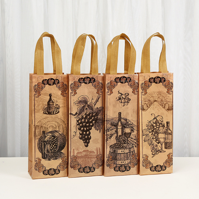 Cross-Border Natural Color Portable Non-Woven Wine Single Wine Bag Versatile Long Wine Bag Custom Wine Bag