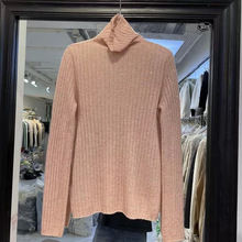 品簰折扣商场专柜外贸女装清仓百搭高领羊绒衫烫钻坑条针织毛衣女