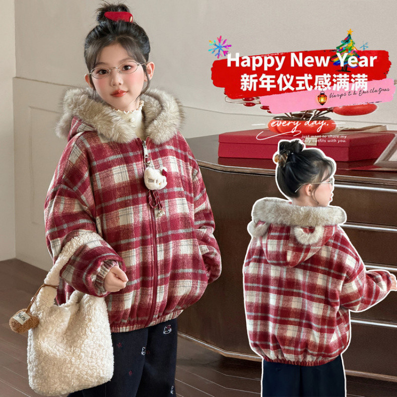 Zhili children's winter coat, new style, trendy and fashionable, cartoon plaid, plush all over, for toddlers and preschoolers.