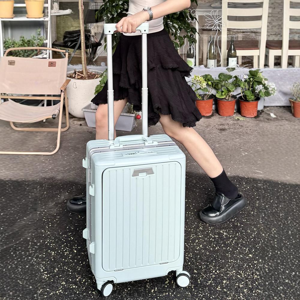 Valise trolley silencieuse à ouverture frontale et cadre en aluminium, roulettes universelles, format professionnel 20 pouces, valise de voyage homme 24 pouces._voghion.com