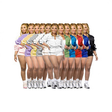 2025 欧美女装 性感辣妹长袖拉链撞色织带短裤女士两件套套装