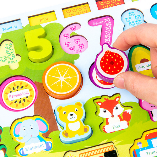 Factory direct sales character cognitive shape matching building blocks toy animal transportation fruit digital fishing logarithm board