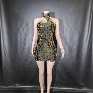Hot Girl Style Reflective Lens Short Skirt, Socialite Halter Neck Strapless Ultra-Short Bodycon Skirt, European and American Style Reflective Design