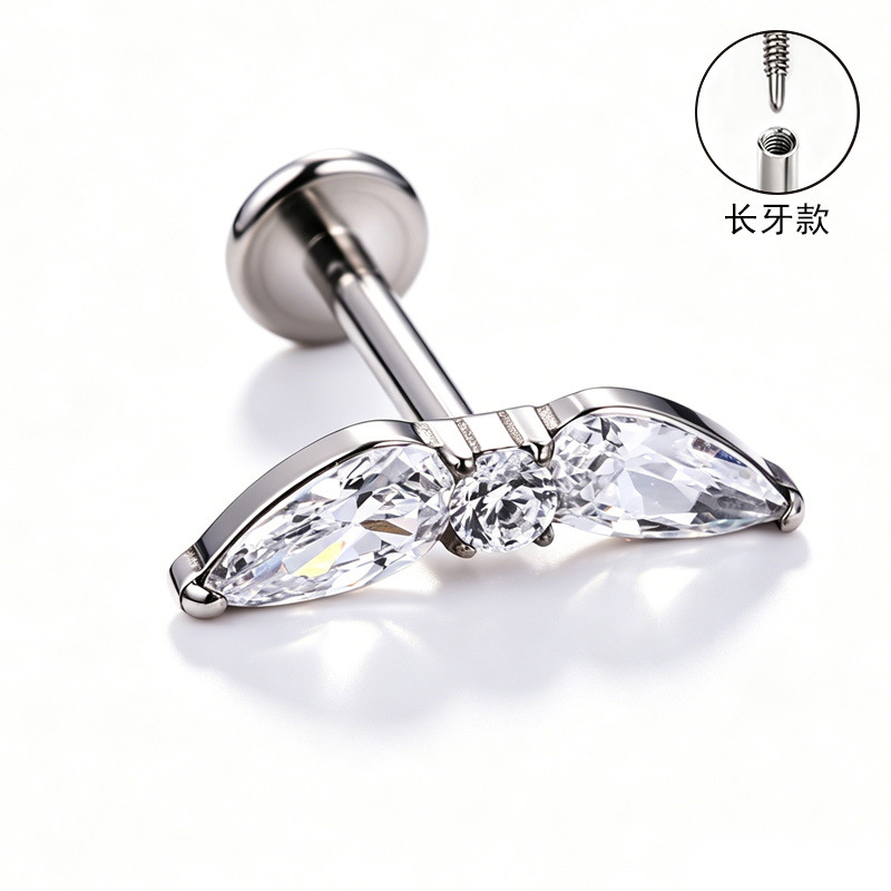 F136 Titanium Alloy Ear Studs, Carved Bone Studs, Long Tooth Style with Zirconia, Lip Studs, G23 Titanium Body Piercing Jewelry detail image 11