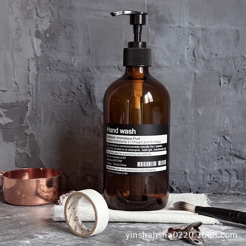 250ml 갈색 유리 블랙 스티커 핸드워시 푸시형 공병