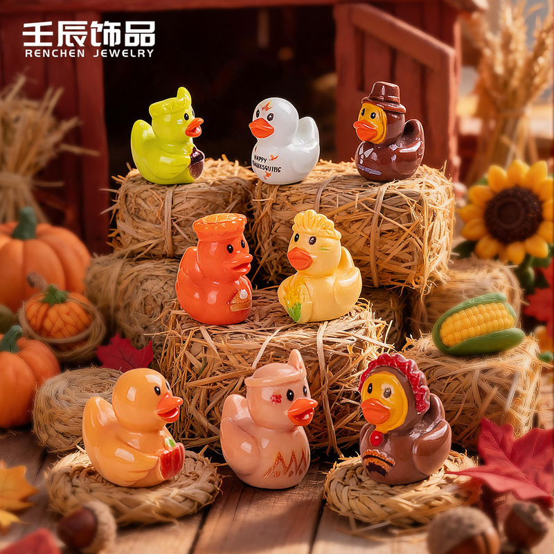 Cartoon Resin Solid Color Thanksgiving Duck Ornaments DIY Creative Decorative Accessories Resin Accessories Materials Wholesale