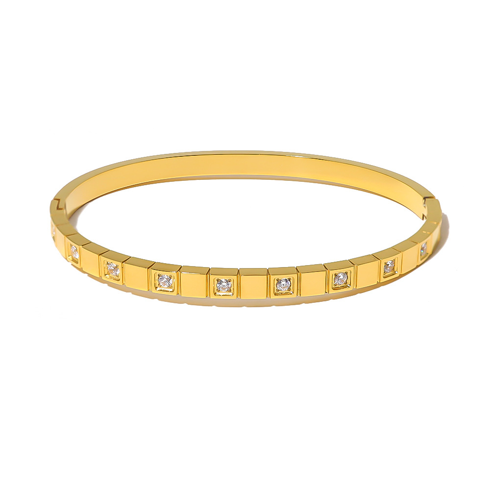 Estilo INS europeo y americano acero inoxidable 18K oro real galvanoplastia color blanco circonio pulsera de oro joyería sin decoloración transfronteriza