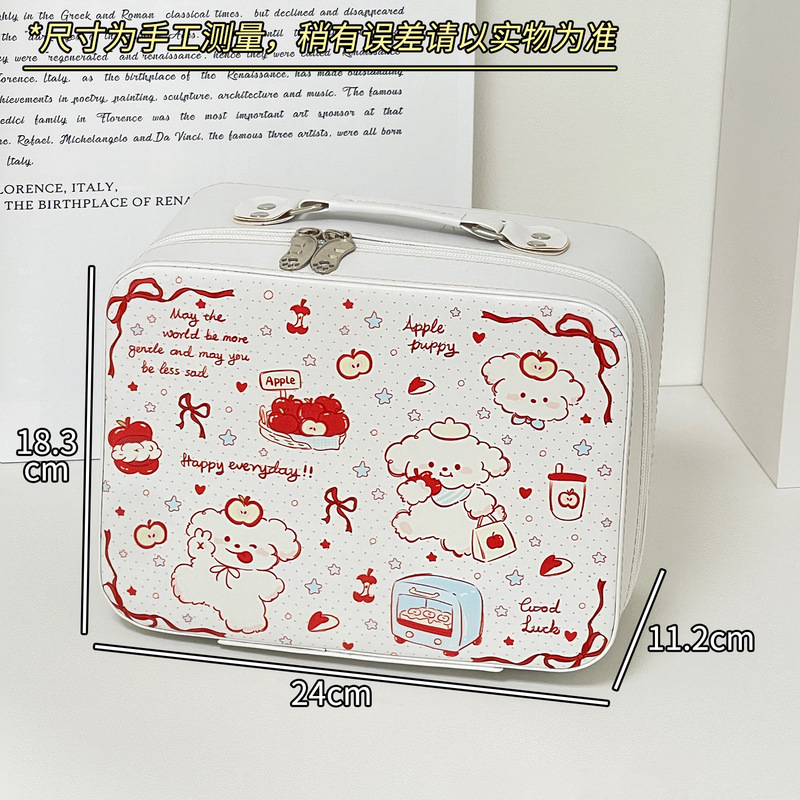 オリジナルのかわいいプリント化粧箱高颜値大容量スキンケア収納スーツケース鏡付き化粧バッグ|undefined