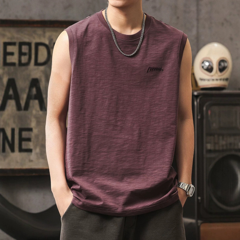 Versatile heavyweight sleeveless vest for men, summer loose fit, round neck pullover, sports casual tank top, trendy brand, plus size top Versatile heavyweight sleeveless vest for men, summer loose fit, round neck pullover, sports casual tank top, trendy brand, plus size top