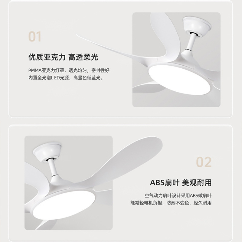 卧室风扇灯现代简约客厅餐厅护眼LED直叶一体变频遥控吸顶吊扇灯|undefined